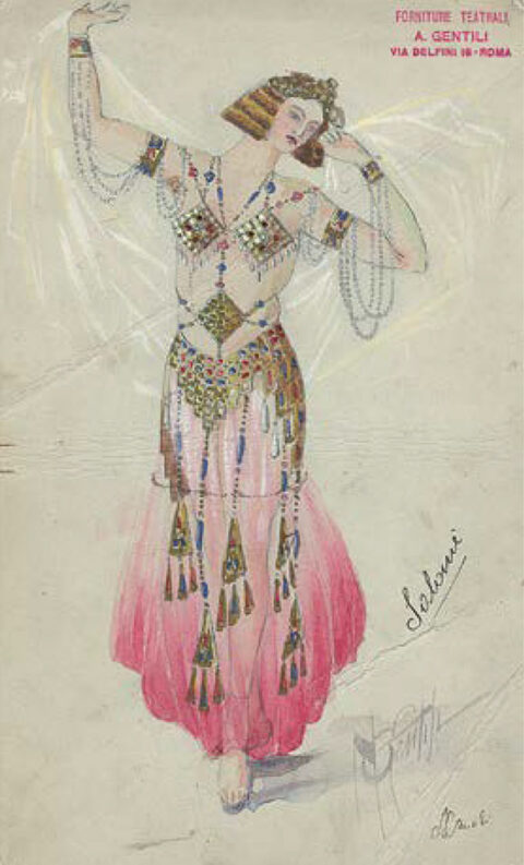 Figurino di abito e gioielli per l’opera Salomè di Richard Strauss
